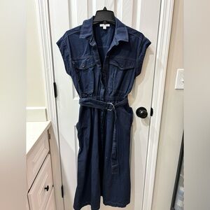 Navy Blue button up dress with belt
